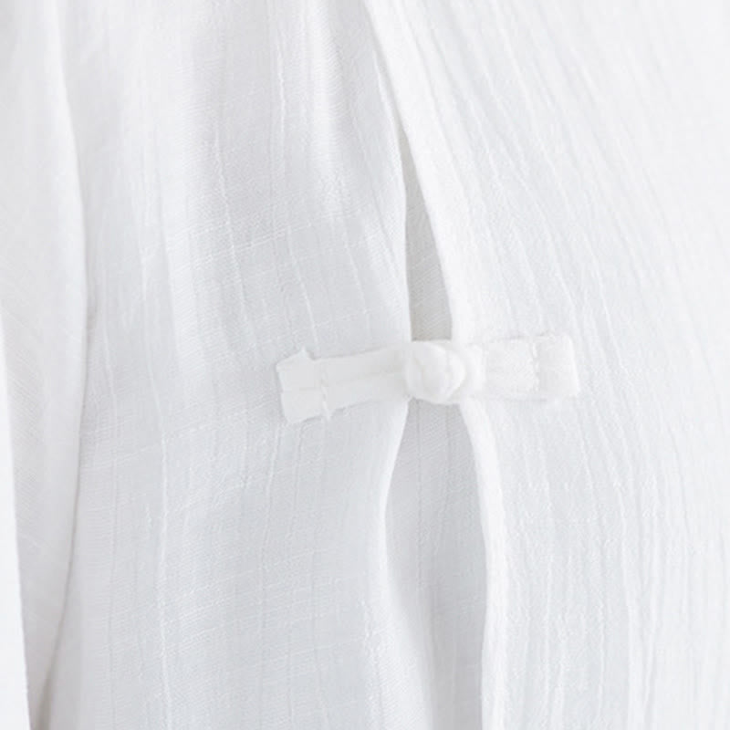 Buddha Stones 2点セット 無地 ホワイト カエルボタン 七分袖 シャツ ワイドレッグパンツ 瞑想 禅服 レディース セット - image 12