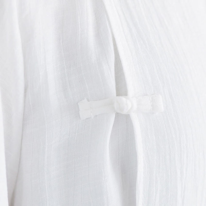 Buddha Stones 2点セット 無地 ホワイト カエルボタン 七分袖 シャツ ワイドレッグパンツ 瞑想 禅服 レディース セット - image 12