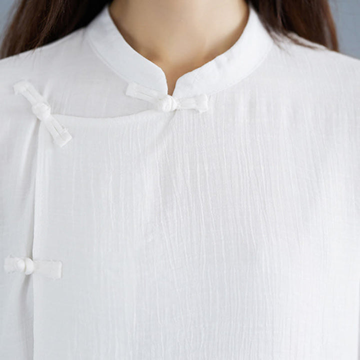 Buddha Stones 2点セット 無地 ホワイト カエルボタン 七分袖 シャツ ワイドレッグパンツ 瞑想 禅服 レディース セット - image 10