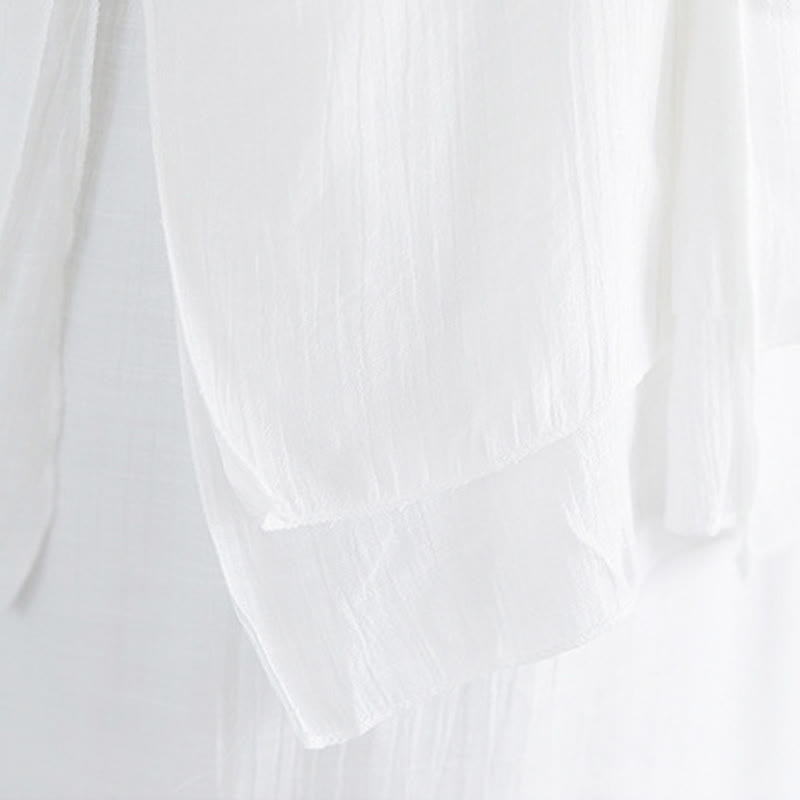 Buddha Stones 2点セット 無地 ホワイト カエルボタン 七分袖 シャツ ワイドレッグパンツ 瞑想 禅服 レディース セット - image 13