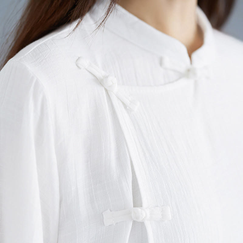 Buddha Stones 2点セット 無地 ホワイト カエルボタン 七分袖 シャツ ワイドレッグパンツ 瞑想 禅服 レディース セット - image 11