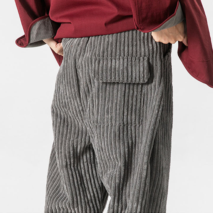 Buddha Stones冬用 無地 メンズ 足首丈 コーデュロイパンツ ポケット付き - image 13