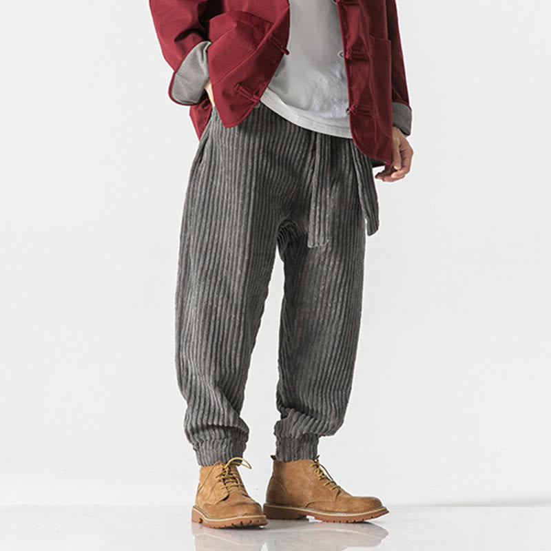 Buddha Stones冬用 無地 メンズ 足首丈 コーデュロイパンツ ポケット付き - image 4