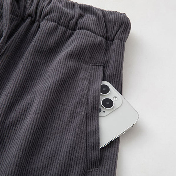 Buddha Stones冬用 メンズ ドローストリング 無地 伸縮性ウエストバンドデザイン コーデュロイパンツ ポケット付き - image 5