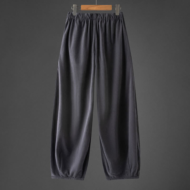 Buddha Stones冬用 メンズ ドローストリング 無地 伸縮性ウエストバンドデザイン コーデュロイパンツ ポケット付き - image 1