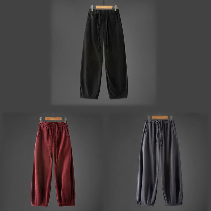 Buddha Stones冬用 メンズ ドローストリング 無地 伸縮性ウエストバンドデザイン コーデュロイパンツ ポケット付き - image 12