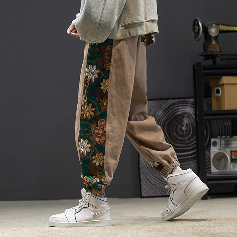 Buddha Stones春 メンズ 刺繍 花柄 パッチワーク コットンパンツ ポケット付き - image 15
