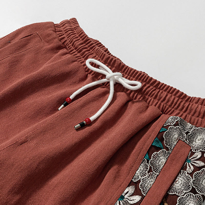 Buddha Stones春 メンズ 刺繍 花柄 パッチワーク コットンパンツ ポケット付き - image 9