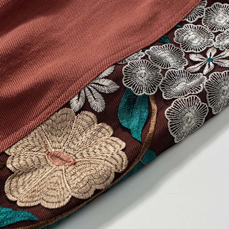 Buddha Stones春 メンズ 刺繍花柄パッチワークコットンパンツ ポケット付き - image 10