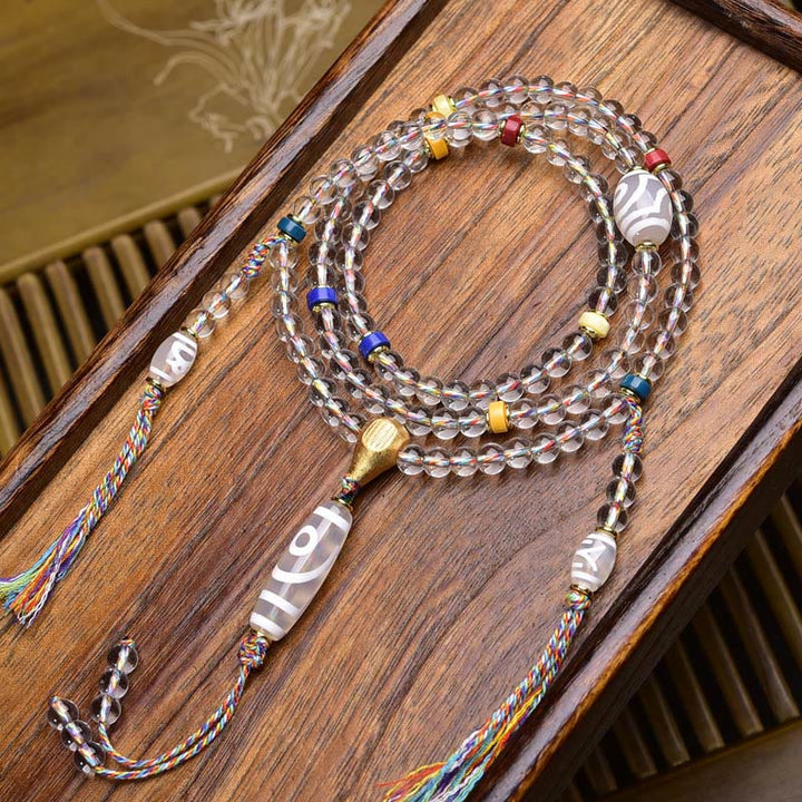 Buddha Stones108 ビーズ Liuli クリスタル Dzi ビーズ瑪瑙祝福タッセルマーラー数珠 - 二つ目のDziビーズ - 6mm - image 13