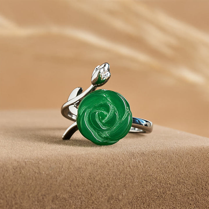 Buddha Stonesローズグリーンジャスパー 銅メッキ シルバー 調節可能バランスリング - image 1