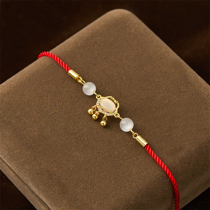 Buddha Stones中国ロックチャーム キャッツアイ赤紐銅メッキ ゴールド守護ブレスレット - image 2