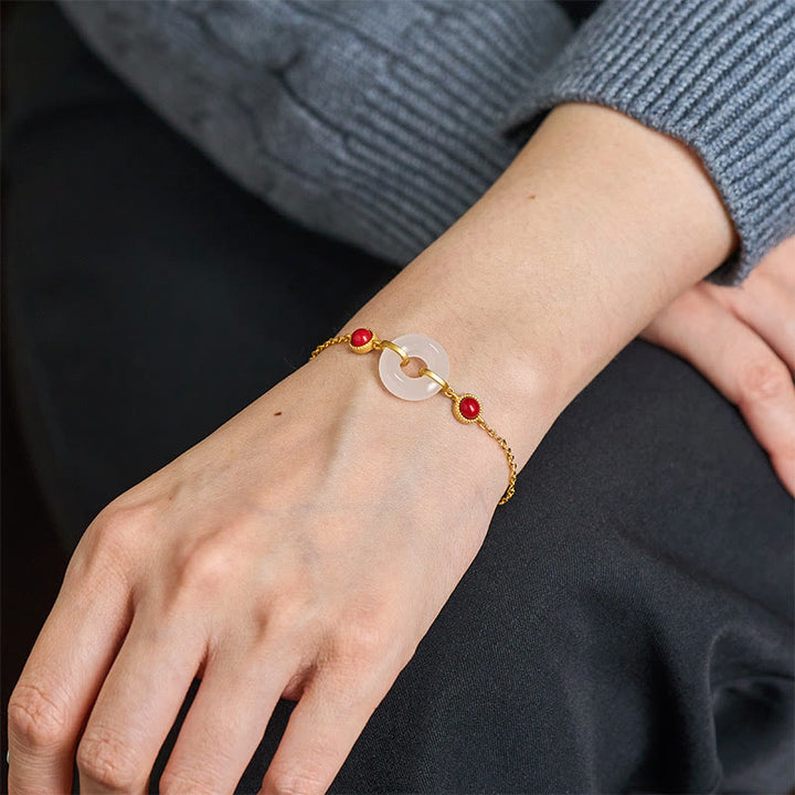 Buddha Stones平和のお守りチャーム和田白翡翠銅メッキ金守護ブレスレット - image 4