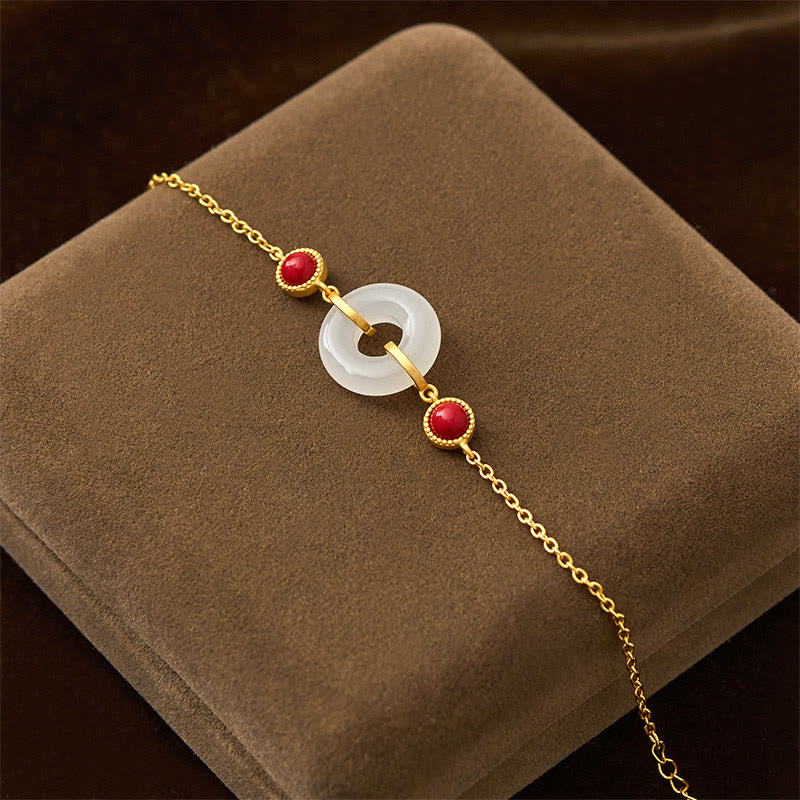 Buddha Stones平和のお守りチャーム和田白翡翠銅メッキ金守護ブレスレット - image 2