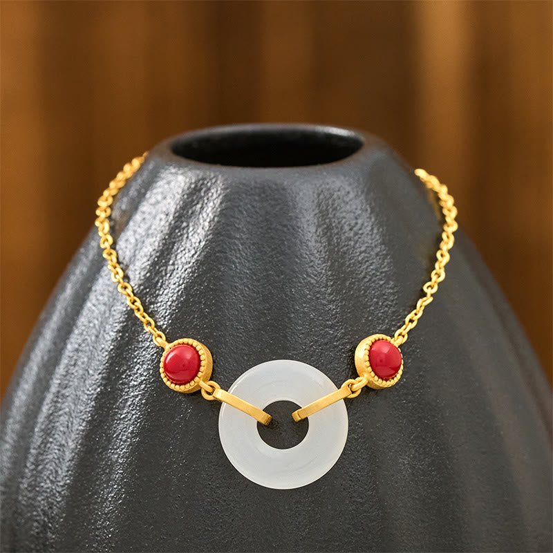 Buddha Stones平和のお守りチャーム和田白翡翠銅メッキ金守護ブレスレット - image 3