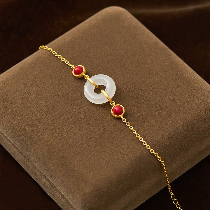 Buddha Stones平和のお守りチャーム和田白翡翠銅メッキ金守護ブレスレット - image 2