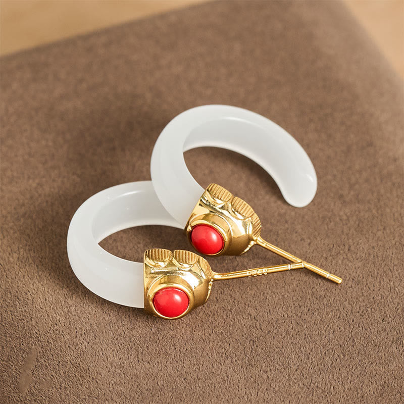 Buddha Stonesラウンドフープデザイン和田翡翠銅メッキゴールドアバンダンスイヤリング - image 7