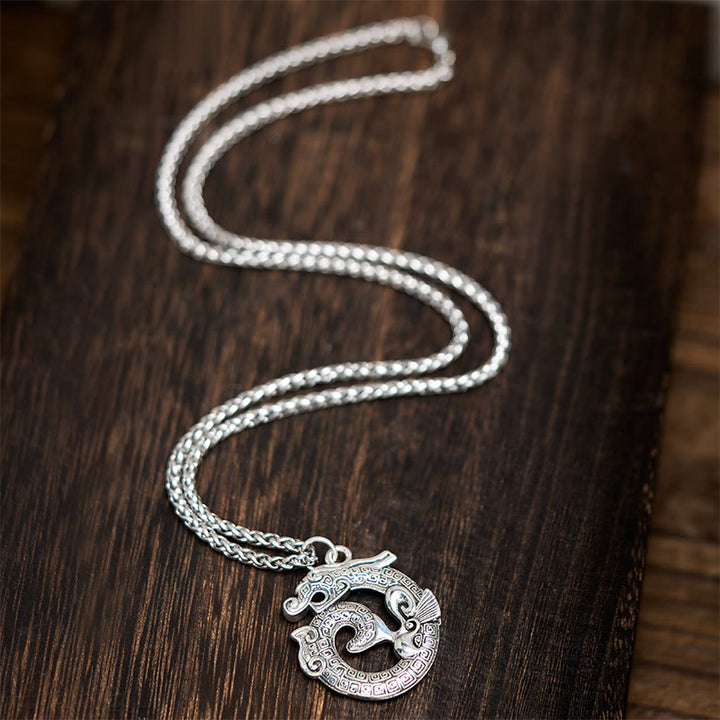 Buddha Stonesチベット コイル状龍 饕餮 模様 銅メッキ シルバー ネックレス ペンダント - image 4