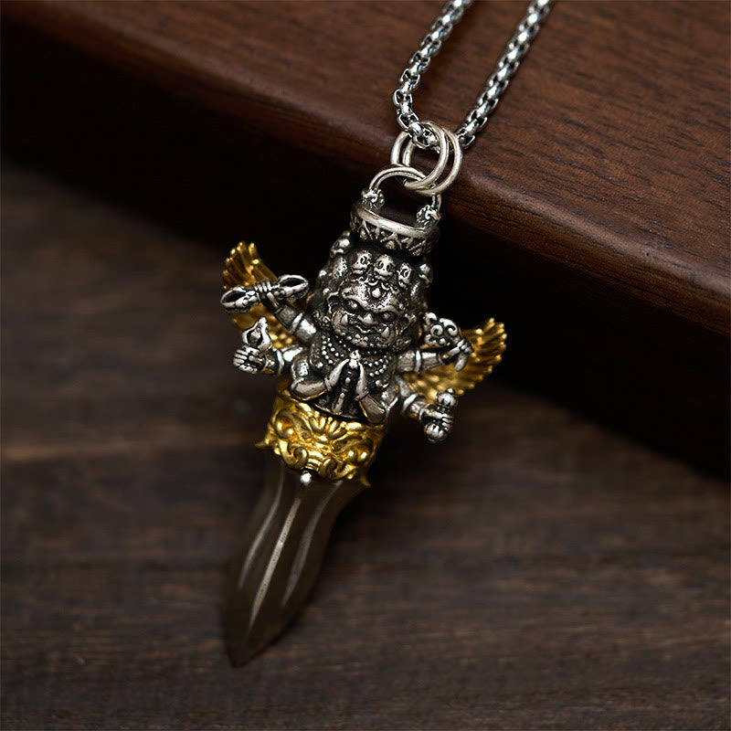 Buddha Stones金剛杵 三つの頭と六つの腕のデザイン 銅製 癒し スピリチュアルパワー ネックレス ペンダント - image 1