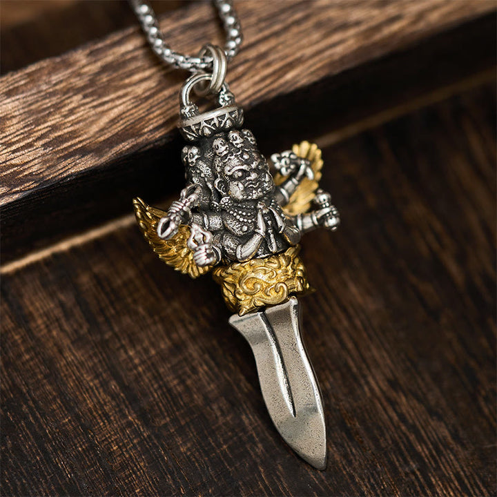 Buddha Stones金剛杵 三つの頭と六つの腕のデザイン 銅製 癒し スピリチュアルパワー ネックレス ペンダント - ヴァジュラ - image 0