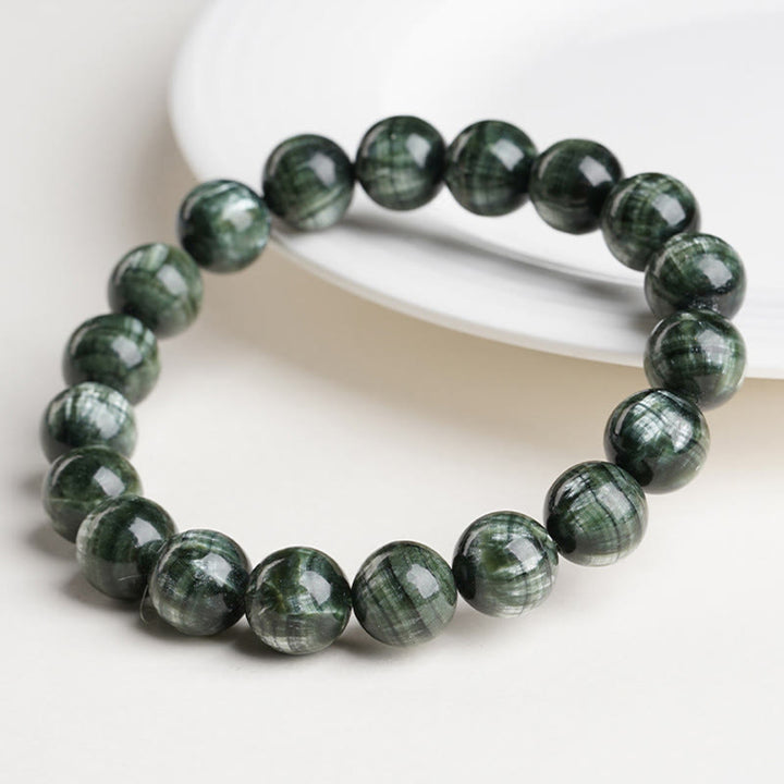 Buddha Stones天然セラフィナイト ラウンド 感情バランス ビーズブレスレット - image 1