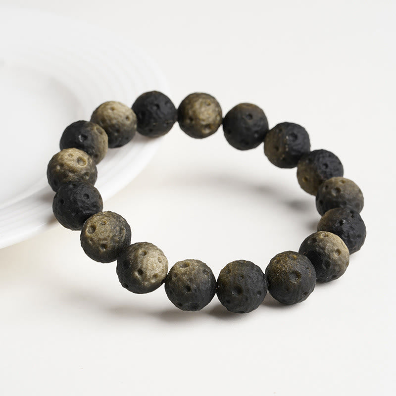 Buddha Stones天然銀光沢黒曜石 金光沢黒曜石 ラウンドビーズ守護ブレスレット - image 7