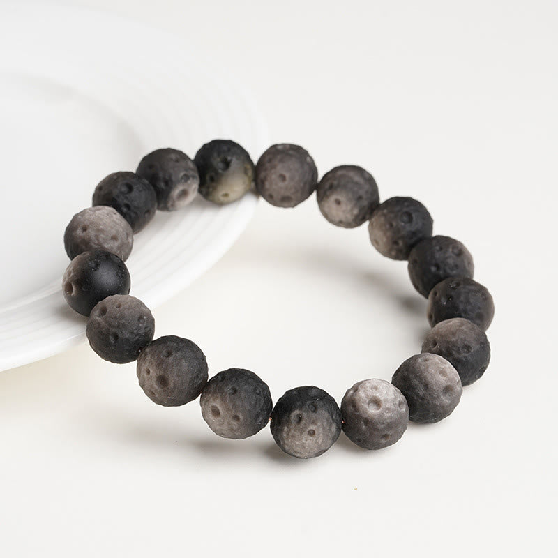 Buddha Stones天然銀光沢黒曜石 金光沢黒曜石 ラウンドビーズ守護ブレスレット - image 1