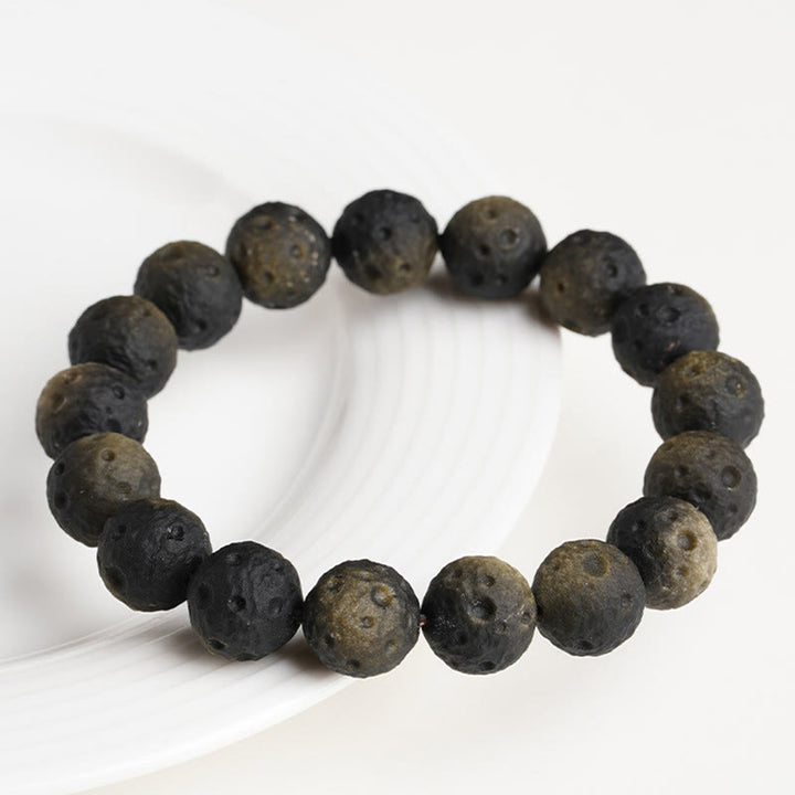 Buddha Stones天然銀光沢黒曜石 金光沢黒曜石 ラウンドビーズ守護ブレスレット - image 9