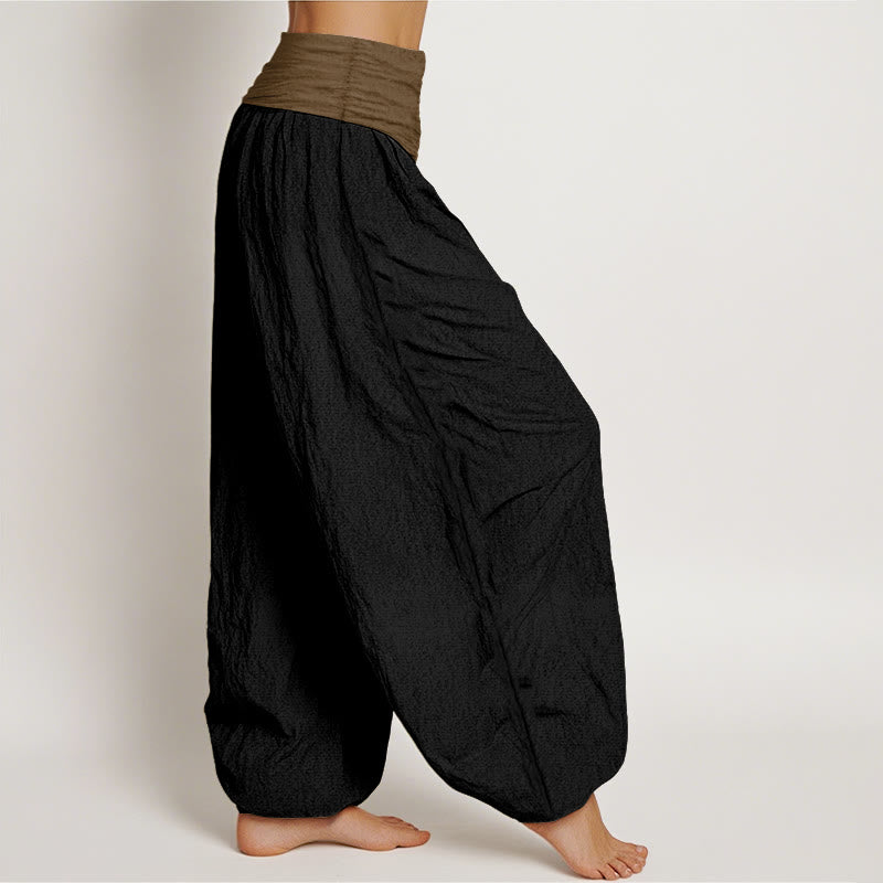 Buddha Stonesコットン ブラック グリーン タン 無地 レディース 伸縮性ウエスト ハーレムパンツ - image 2