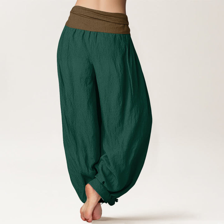 Buddha Stonesコットン ブラック グリーン タン 無地 レディース 伸縮性ウエスト ハーレムパンツ - image 6