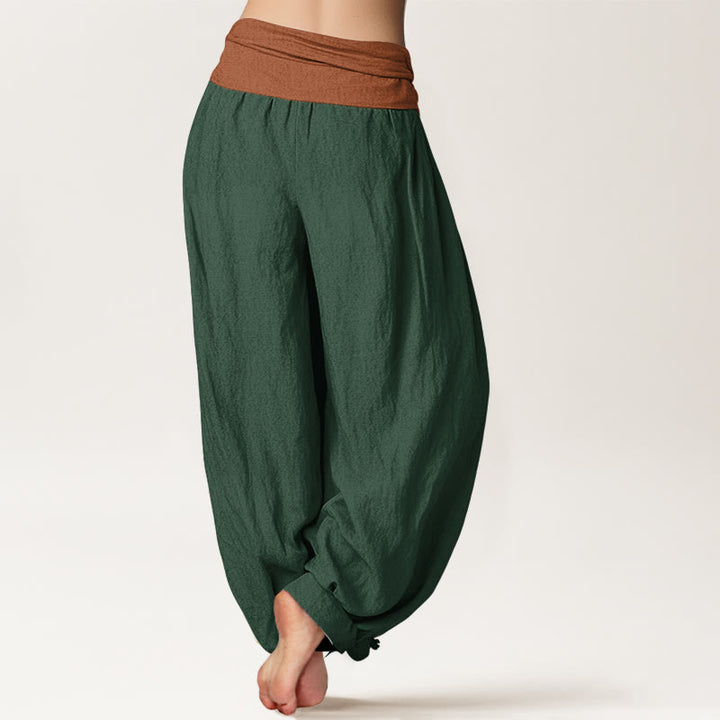 Buddha Stonesコットン グリーン ブラック ブラウン レッド 無地 レディース 伸縮性ウエスト ハーレムパンツ - image 1