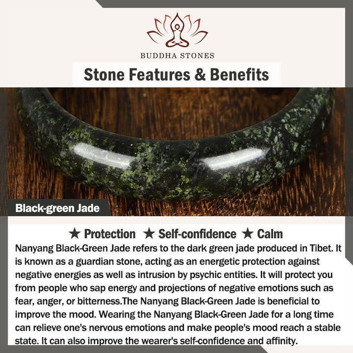 Buddha Stones南陽黒緑翡翠守護カフバングルブレスレット - image 4