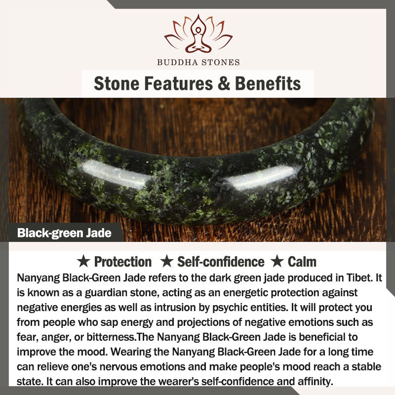 Buddha Stones南陽黒緑翡翠守護カフバングルブレスレット - image 4