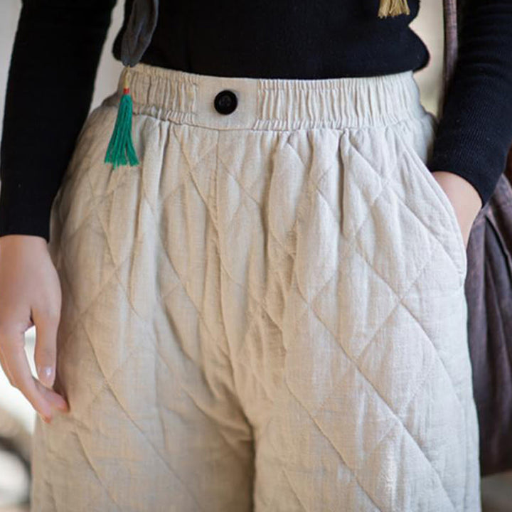 Buddha Stones無地 厚手コットン レディース ワイドレッグパンツ ポケット付き - image 4