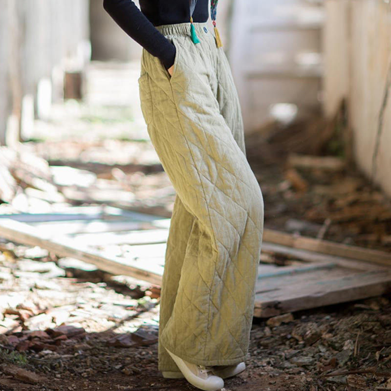 Buddha Stones無地 厚手コットン レディース ワイドレッグパンツ ポケット付き - image 15