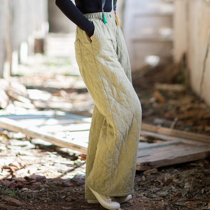 Buddha Stones無地 厚手コットン レディース ワイドレッグパンツ ポケット付き - image 15