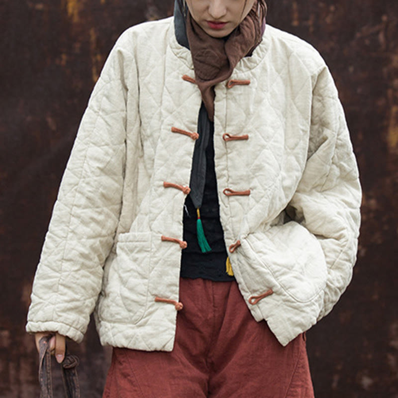 Buddha Stones冬用 カエルボタンライン オープンフロント コットン 長袖 レディース サーマルジャケット ポケット付き - image 6