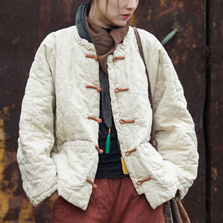 Buddha Stones冬用 カエルボタンライン オープンフロント コットン 長袖 レディース サーマルジャケット ポケット付き - image 7