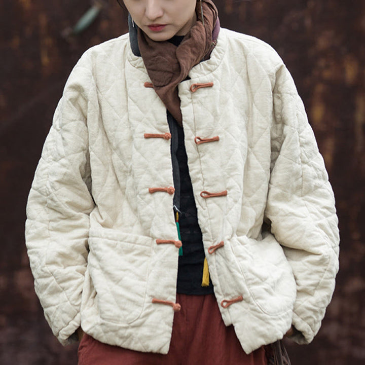 Buddha Stones冬用 カエルボタンライン オープンフロント コットン 長袖 レディース サーマルジャケット ポケット付き - image 4