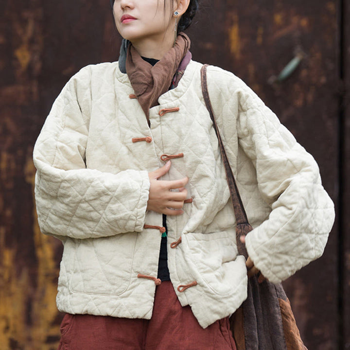 Buddha Stones冬用 カエルボタンライン オープンフロント コットン 長袖 レディース サーマルジャケット ポケット付き - image 2