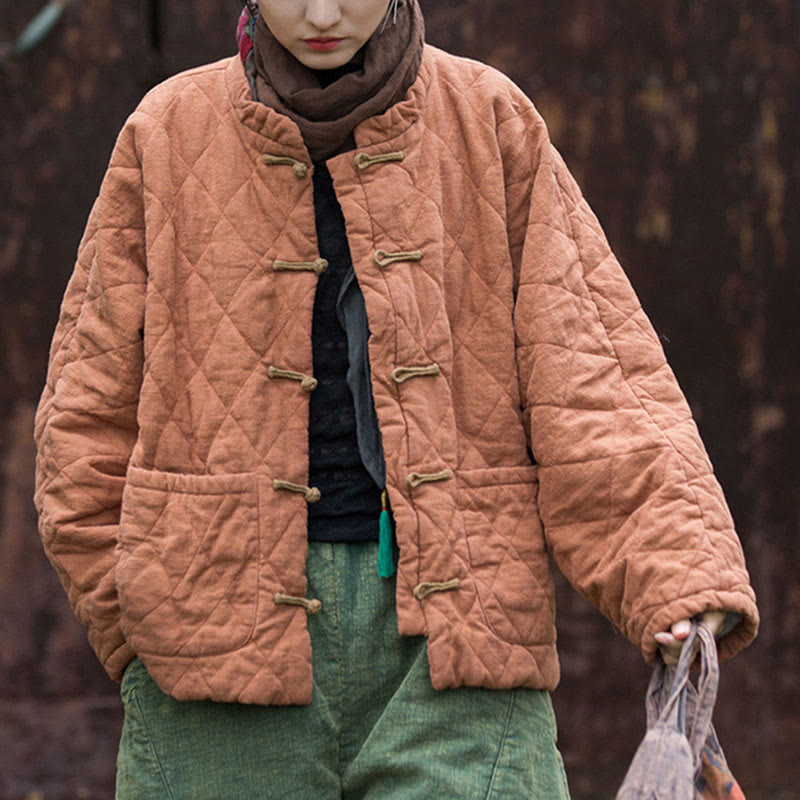 Buddha Stones冬用 カエルボタンライン オープンフロント コットン 長袖 レディース サーマルジャケット ポケット付き - image 13