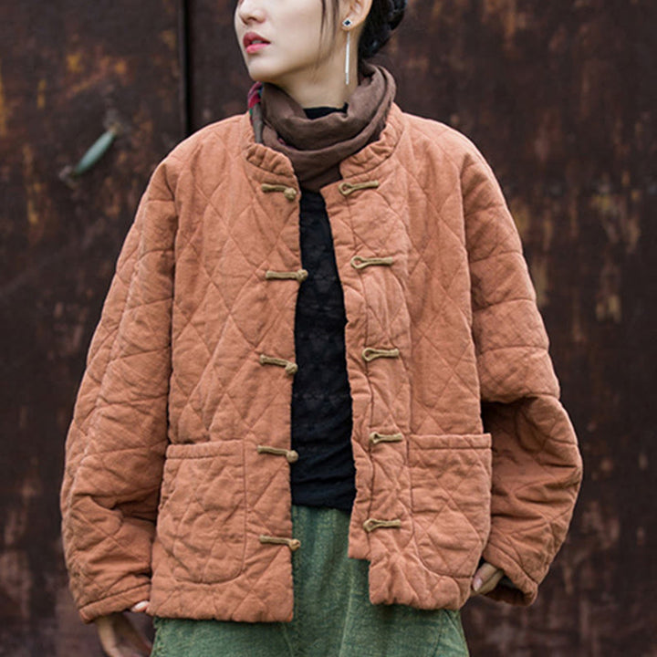 Buddha Stones冬用 カエルボタンライン オープンフロント コットン 長袖 レディース サーマルジャケット ポケット付き - image 12