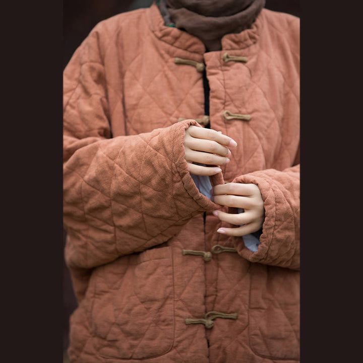 Buddha Stones冬用 カエルボタンライン オープンフロント コットン 長袖 レディース サーマルジャケット ポケット付き - image 20