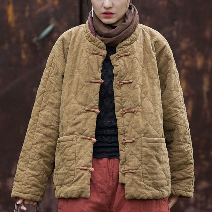 Buddha Stones冬用 カエルボタンライン オープンフロント コットン 長袖 レディース サーマルジャケット ポケット付き - image 23