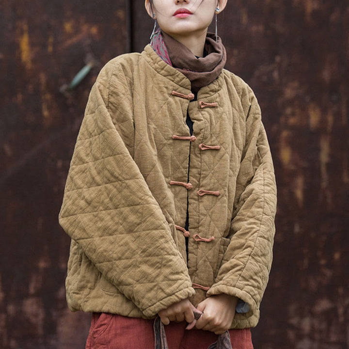 Buddha Stones冬用 カエルボタンライン オープンフロント コットン 長袖 レディース サーマルジャケット ポケット付き - image 24