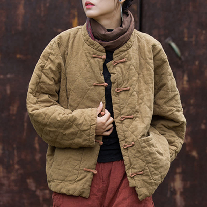 Buddha Stones冬用 カエルボタンライン オープンフロント コットン 長袖 レディース サーマルジャケット ポケット付き - image 27