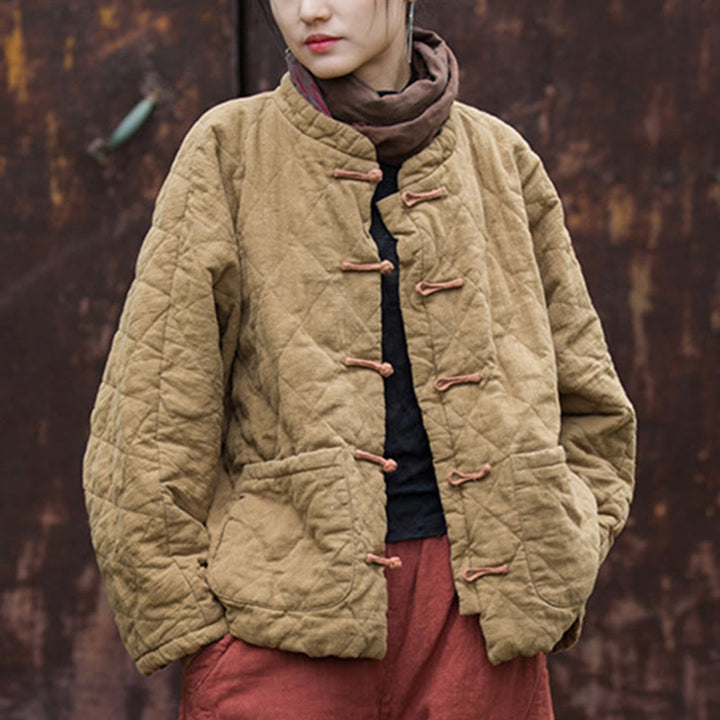 Buddha Stones冬用 カエルボタンライン オープンフロント コットン 長袖 レディース サーマルジャケット ポケット付き - image 28