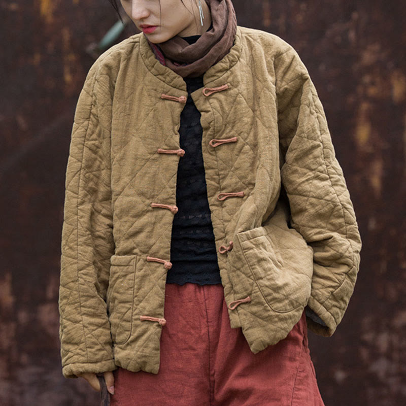 Buddha Stones冬用 カエルボタンライン オープンフロント コットン 長袖 レディース サーマルジャケット ポケット付き - image 26