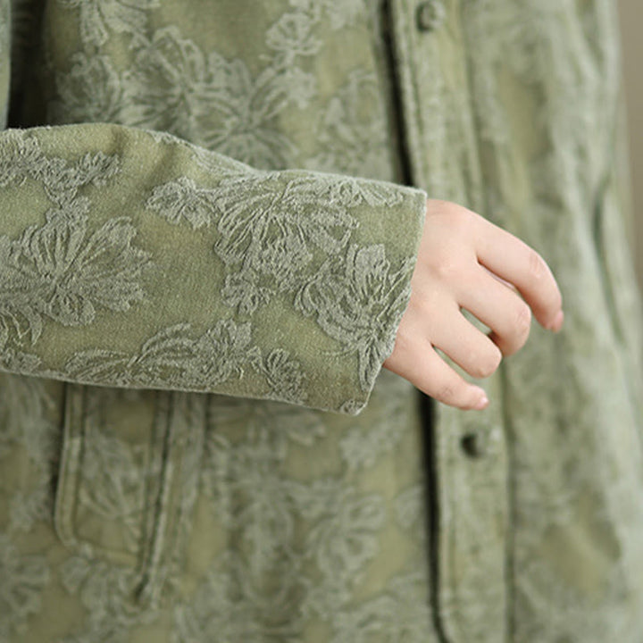 Buddha Stones冬用 Vネック ジャカード フロッグボタン コットン 長袖 レディース サーマルジャケット ポケット付き - image 7