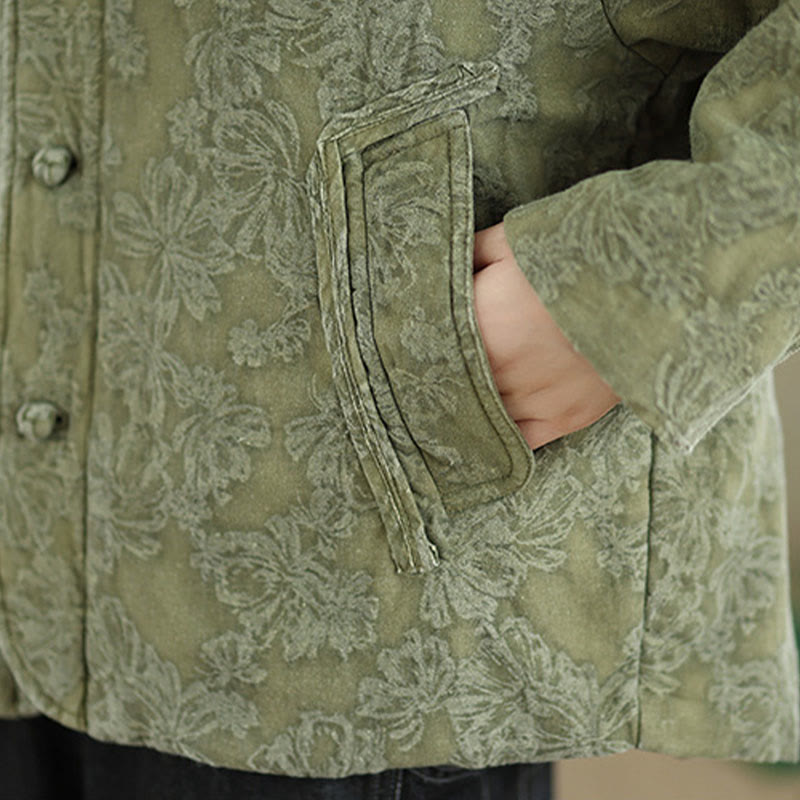 Buddha Stones冬用 Vネック ジャカード フロッグボタン コットン 長袖 レディース サーマルジャケット ポケット付き - image 10
